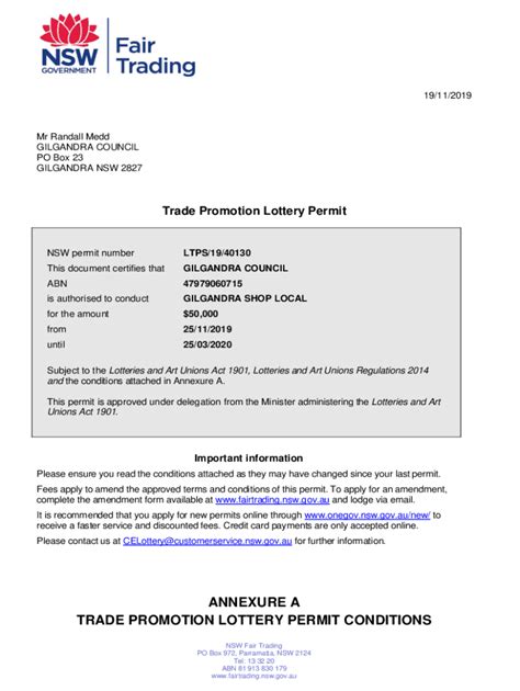 trade promotion lottery permit nsw.